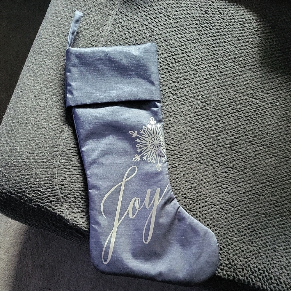 💙❄️ Beautiful Blue Satin Christmas Stocking with Snowflake and Joy Design